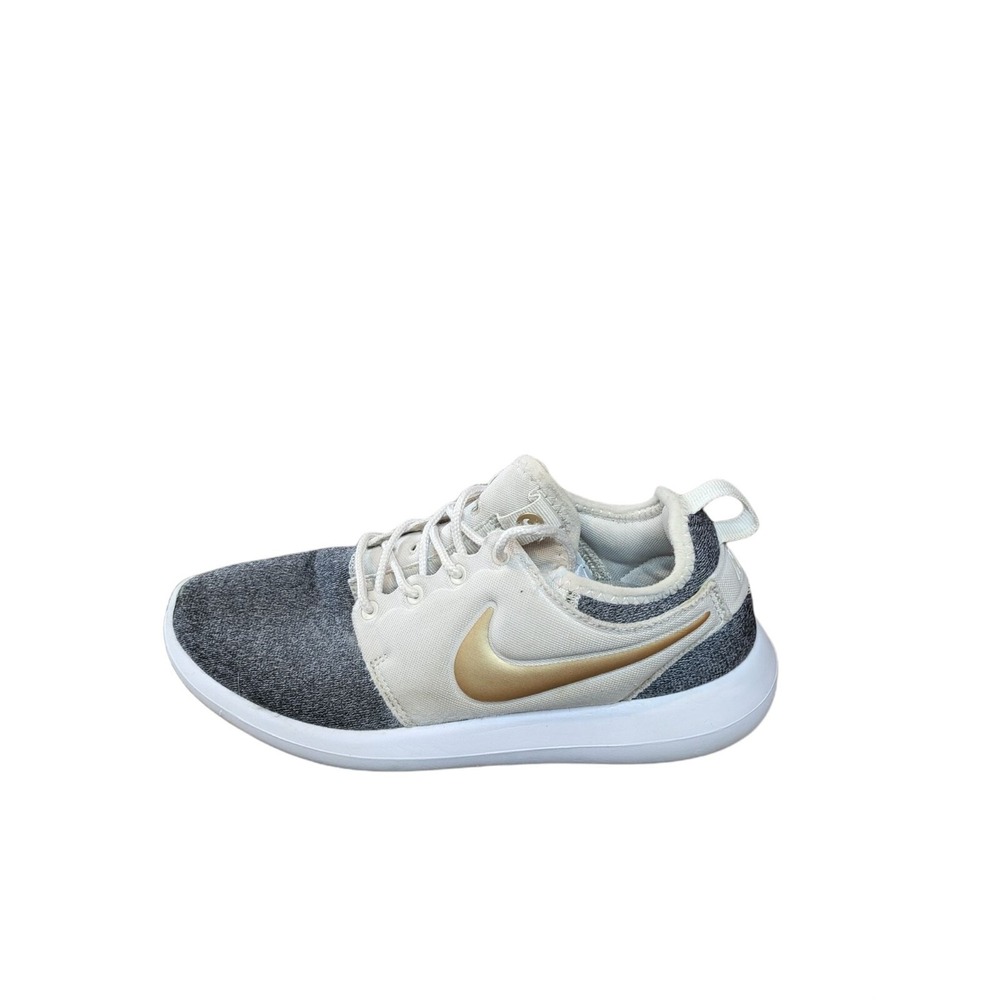 Nike Roshe Two Heather Grey Cream Metallic Gold Swoosh Running Shoes AA1113-100